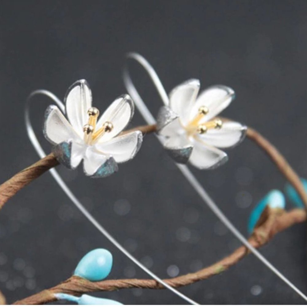 Beautiful Lotus Flower Long Dangle Earrings - Picture 5 of 15